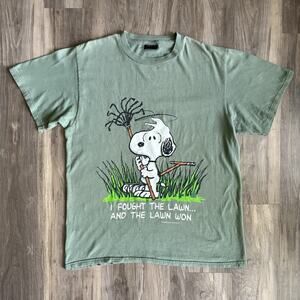 Vintage Snoopy Peanuts T-Shirt Size L Single Stitch Cartoon I Fought The Lawn